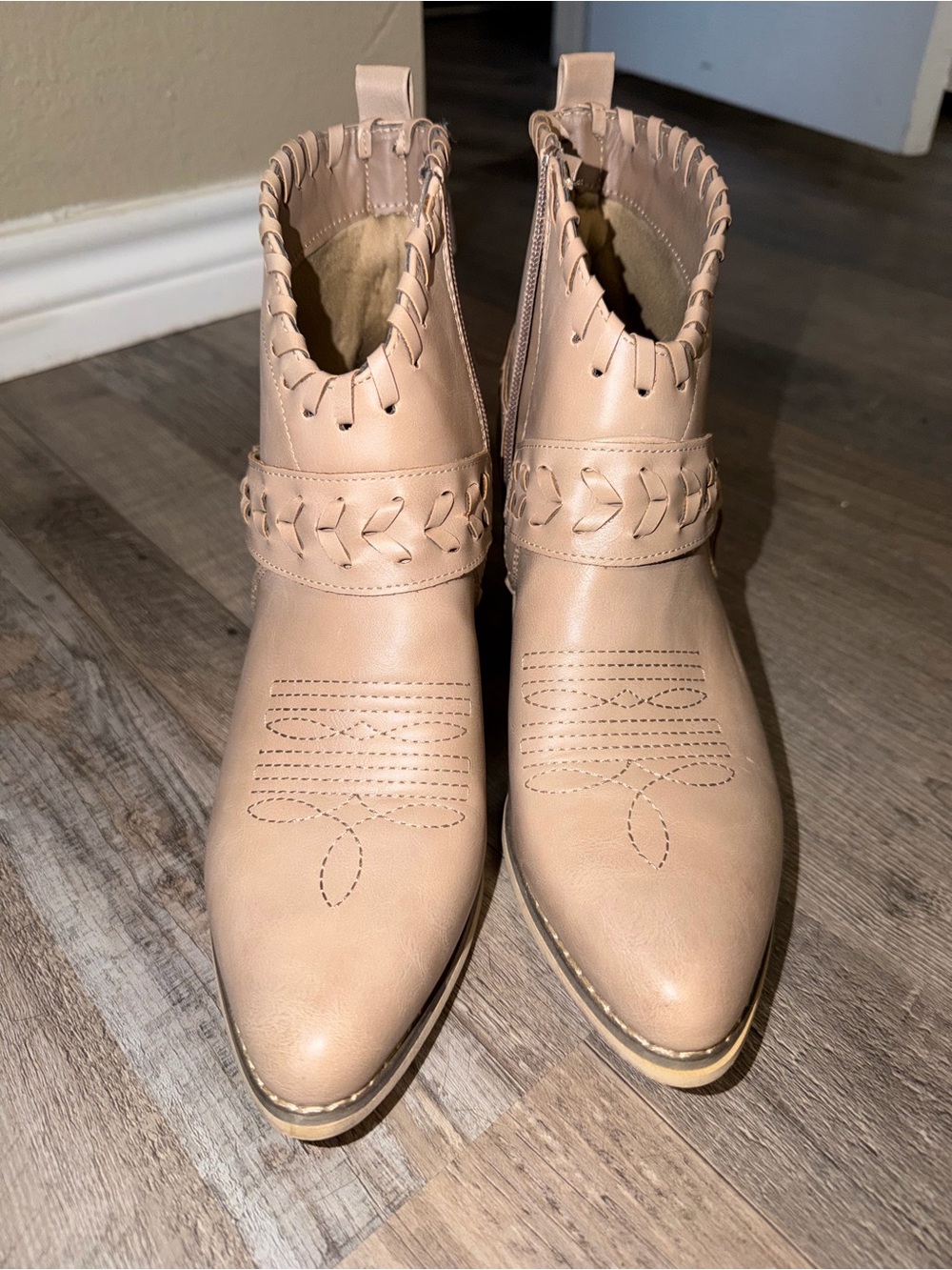 Altar'd State Beige Braided Trim Ankle Boots